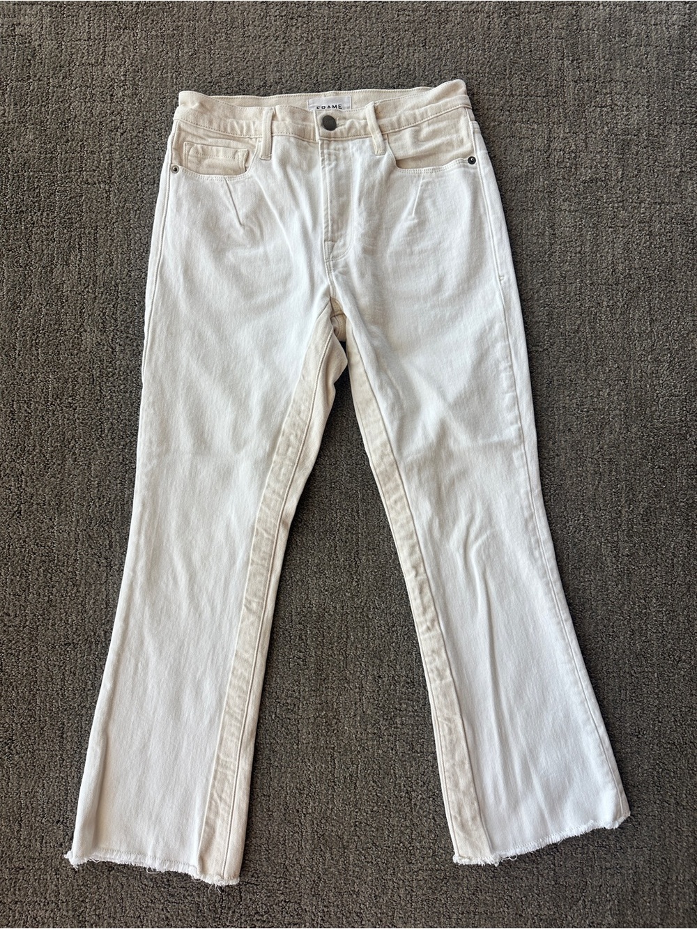 FRAME Le Mini Boot White Crop Raw Hem Denim Jeans Minimalist - Size 27